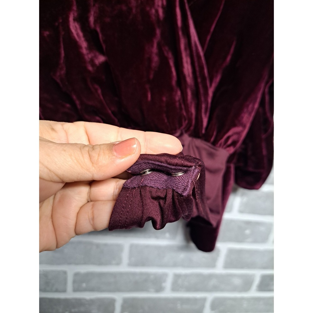 House Of Harlow 1960 Revolve Womens Velvet Burgandy V-Neck Bodysuit Size XXS - Picture 13 of 14